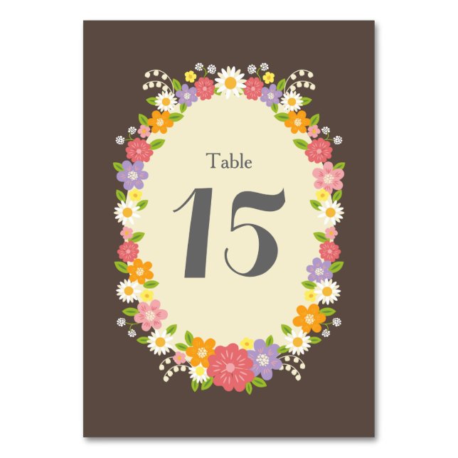 Tarjeta De Mesa Boda de la guirnalda floral de Boho (Anverso)