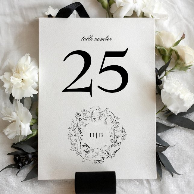 Tarjeta De Mesa Boda de la guirnalda floral de monograma clásico (Subido por el creador)