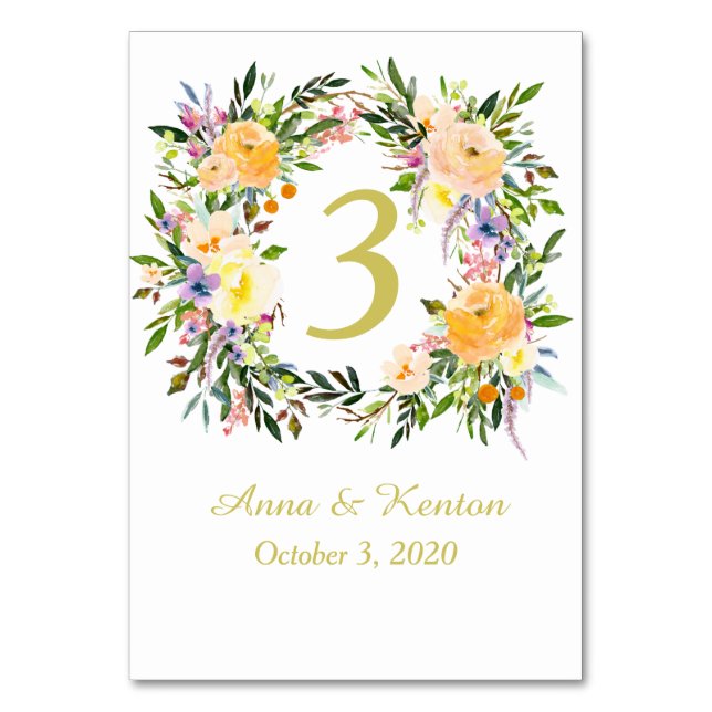 Tarjeta De Mesa Boda de la guirnalda floral de otoño (Reverso)