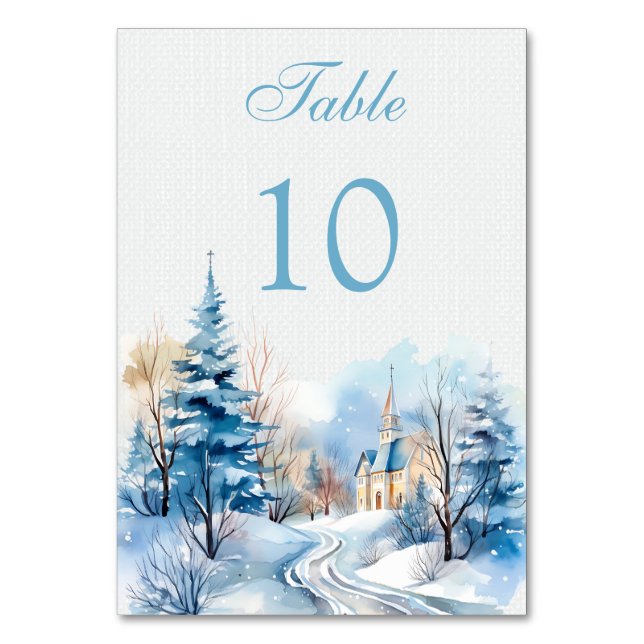 Tarjeta De Mesa Boda de la iglesia del bosque de invierno (Reverso)