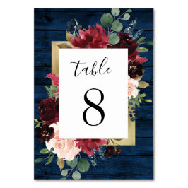 Tarjeta De Mesa Boda de la Marina Azul Borgoña Rubor Gold Rustic