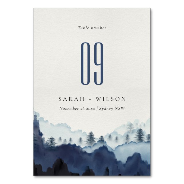 Tarjeta De Mesa Boda de la Marina Azul Rusa Pine Woods (Anverso)