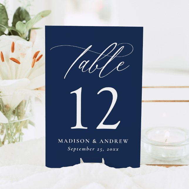 Tarjeta De Mesa Boda de la Marina de caligrafía moderna y elegante (Subido por el creador)