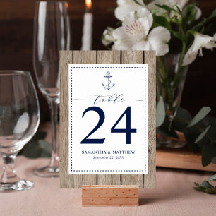Tarjeta De Mesa Boda de la Marina Náutica Anchor Azul de la Madera