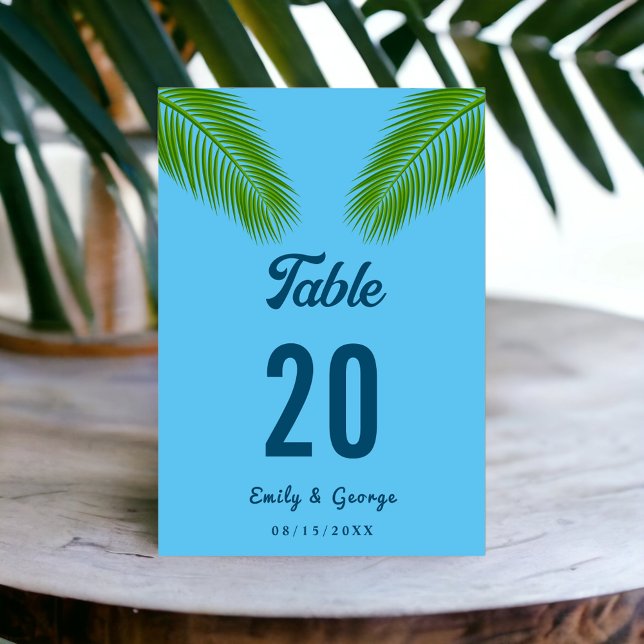 Tarjeta De Mesa Boda de la Marina Tropical Palm Leaf Blue Coastal  (Subido por el creador)