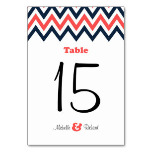 Tarjeta De Mesa Boda de la Marina y Coral Moderna Chevron & Lovebi
