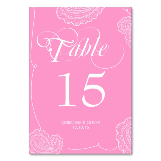 Tarjeta De Mesa Boda de la Moda sincera rosada Paisley (Reverso)