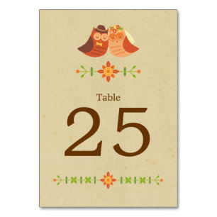 Tarjeta De Mesa Boda de la pareja de búhos de Boho Lovebird