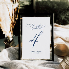 Tarjeta De Mesa Boda de la tabla 4 de caligrafía elegante azul de 
