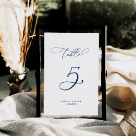 Tarjeta De Mesa Boda de la tabla 5 de caligrafía elegante azul de 