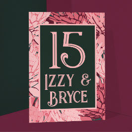 Tarjeta De Mesa Boda de las flores abstractas de color rosa profun