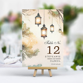 Tarjeta De Mesa Boda de las luces botánicas del árbol rústico