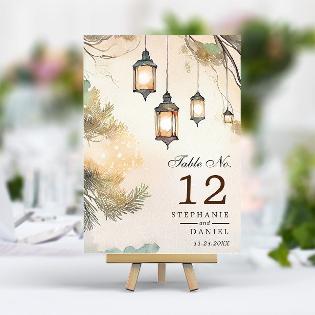 Tarjeta De Mesa Boda de las luces botánicas del árbol rústico (Subido por el creador)