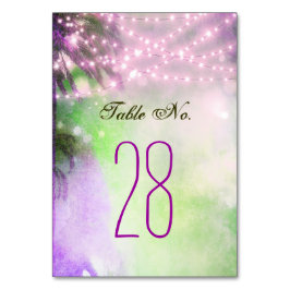 Tarjeta De Mesa Boda de las luces de cadena de paletas moradas de