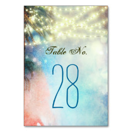 Tarjeta De Mesa Boda de las luces de cadena de palmeras de playa