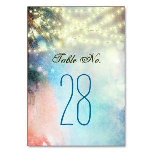 Tarjeta De Mesa Boda de las luces de cadena de palmeras de playa