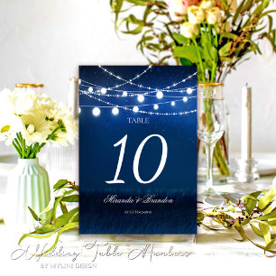 Tarjeta De Mesa Boda de las luces de la noche azul y de la cuerda