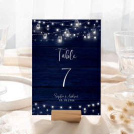 Tarjeta De Mesa Boda de las Luces de Navy Wood Mason Jars