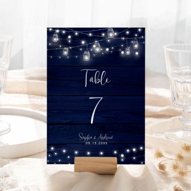 Tarjeta De Mesa Boda de las Luces de Navy Wood Mason Jars (Subido por el creador)