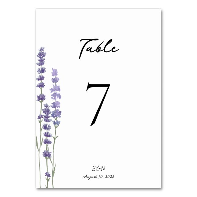 Tarjeta De Mesa Boda de Lavanda Francesa Delicada y Simple (Anverso)