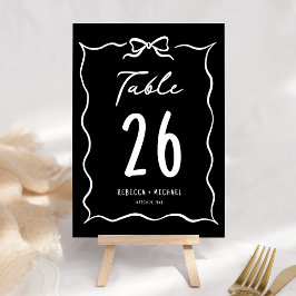 Tarjeta De Mesa Boda de lazo blanco dibujado a mano negro