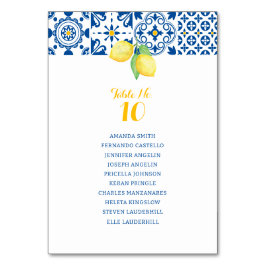 Tarjeta De Mesa Boda de Lemones Amarillos Azules y Azules Mediterr