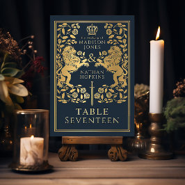 Tarjeta De Mesa Boda de León Medieval Azul