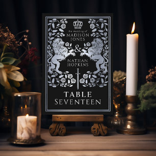 Tarjeta De Mesa Boda de León Medieval Real de Plata Negra