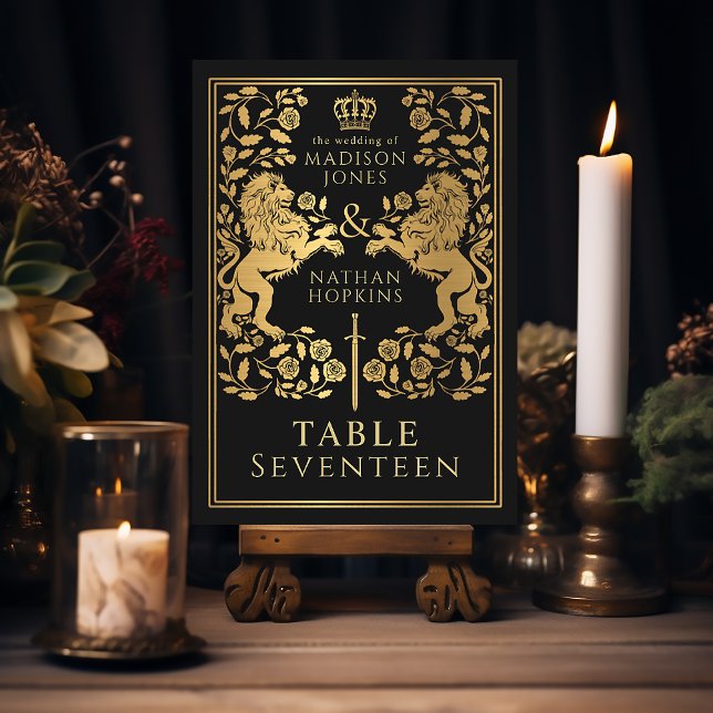 Tarjeta De Mesa Boda de León Medieval Real Negro (Subido por el creador)