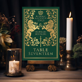 Tarjeta De Mesa Boda de León Medieval Verde