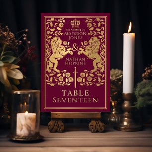 Tarjeta De Mesa Boda de Leones Medievales de la Realeza Roja