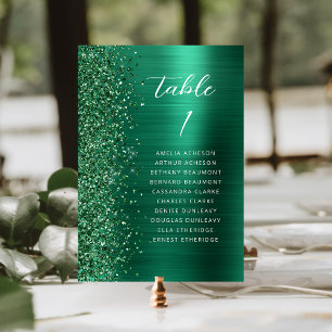 Tarjeta De Mesa Boda de letra metálica con brillo glam verde esmer