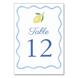 Tarjeta De Mesa Boda de limón de cítricos de borde azul de onda Bo