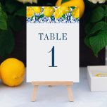 Tarjeta De Mesa Boda de limón de color azul de mosaico italiano<br><div class="desc">Un bonito número de mesa boda de limón,  con azulejos mediterráneos italianos azules y blancos. Personalízalo para sus mesas bodas Diseñado para usted por blackberry Boulevard.</div>