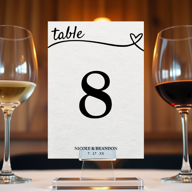 Tarjeta De Mesa Boda de línea de corazón blanco y negro (Subido por el creador)
