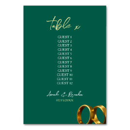 Tarjeta De Mesa Boda de los Anillos de Oro Verde Esmeralda de la m