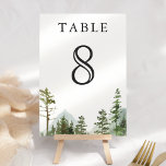 Tarjeta De Mesa Boda de los Árboles Forestales Rústicos de Montaña<br><div class="desc">Elegante mesa de bodas con hermosas montañas y pinos con tipografía moderna.</div>