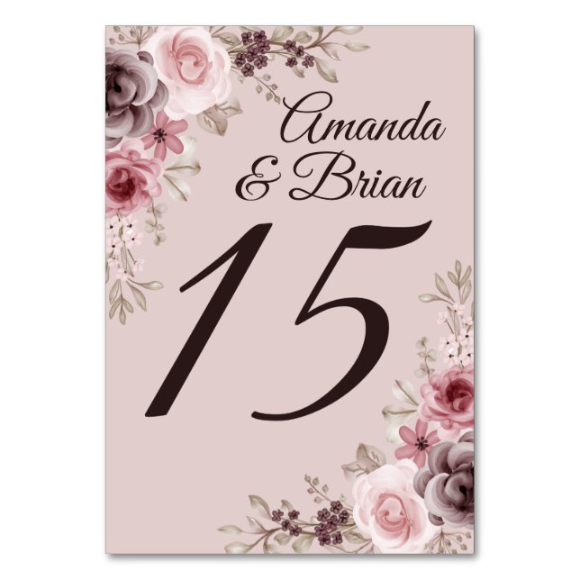 Tarjeta De Mesa boda de los Marrones Profundos de los años 1980 (Anverso)