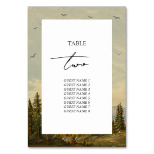 Tarjeta De Mesa Boda de los montes de los bosques de pino acuarela