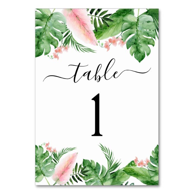 Tarjeta De Mesa Boda de Luau con Acuarela Floral de Palma Tropical (Anverso)