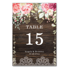 Tarjeta De Mesa Boda de luces de cuerda floral de madera de estilo