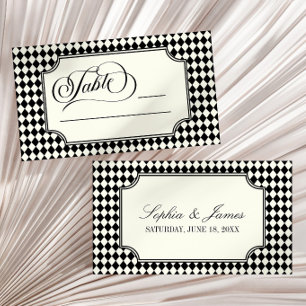 Tarjeta De Mesa Boda de Lujo Antiguo Dinero Negro Marfil Vintage