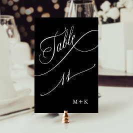 Tarjeta De Mesa Boda de lujo con caligrafía Número 11, Negro