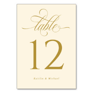 Tarjeta De Mesa Boda de lujo elegante crema y caligrafía dorada