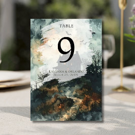 Tarjeta De Mesa Boda de Luna Negra Gótica y Espeluznante Castillo