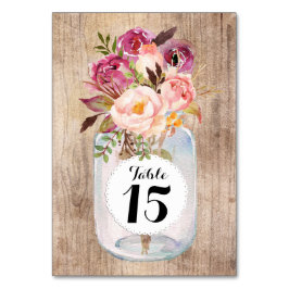 Tarjeta De Mesa Boda de Madera Rústico Mason Jar Watercolor Flores