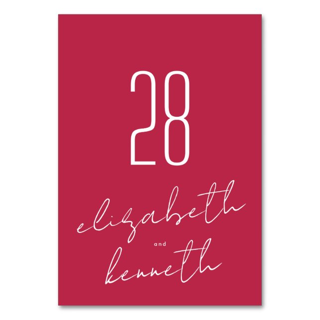 Tarjeta De Mesa Boda de magenta rojo de nombres personalizados mod (Reverso)