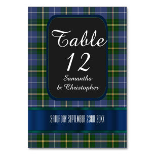 Tarjeta De Mesa Boda de manitas de tartán azul y verde