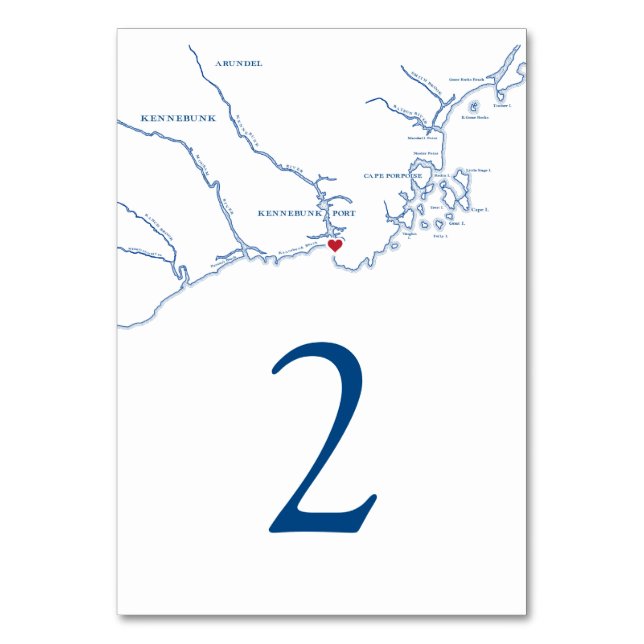 Tarjeta De Mesa Boda de mapas de Kennebunkport Maine (Anverso)