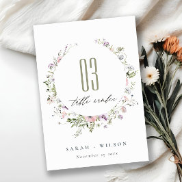 Tarjeta De Mesa Boda de marco de círculo de flores silvestres rosa